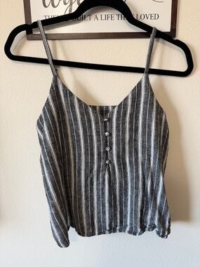 Abound Gray and White Striped Linen-Blend Cami